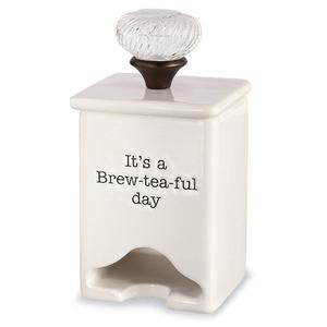 Mud Pie 4771009 Ceramic Tea Bag Caddy, White