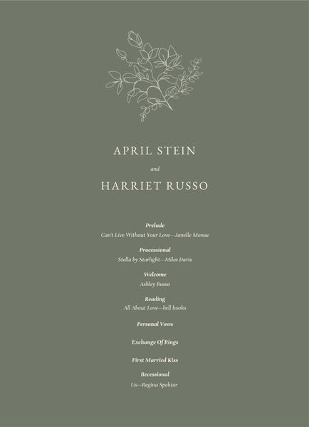 Essenza | Dark Sage | Zola Wedding Programs