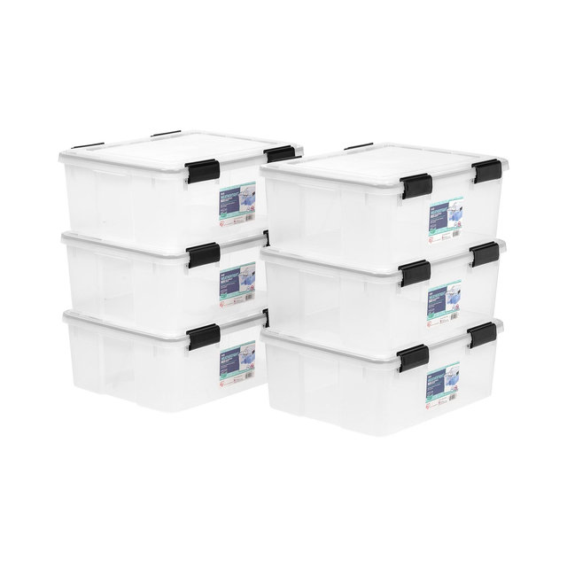 IRIS USA 6 Pack 30.6qt WEATHERPRO Airtight Plastic Storage Bin with Lid and Seal and Secure Latching Buckles