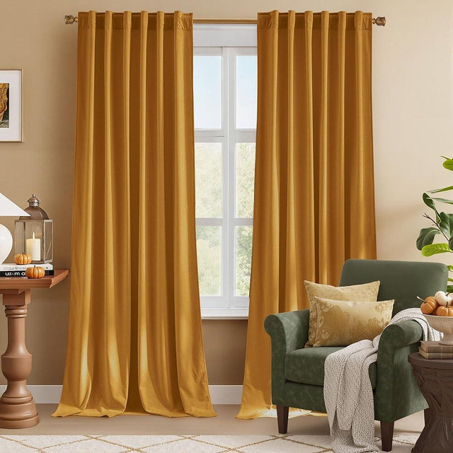 NICETOWN Extra Long Mustard Gold Velvet Curtains and Drapes 96 inches Long 2 Panels with Back Tab, Super Soft Light & Heat Blocking Sliding Glass Door Panels for Dance Room (52 inches Wide)