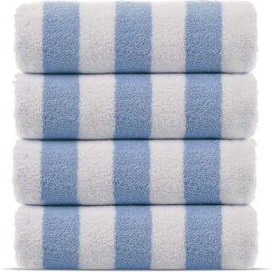 Chakir Turkish Linens Premium Quality 100% Cotton Turkish Cabana Thick Stripe Pool Beach Towels 4-Pack (Light Blue, 30x60 Inch)