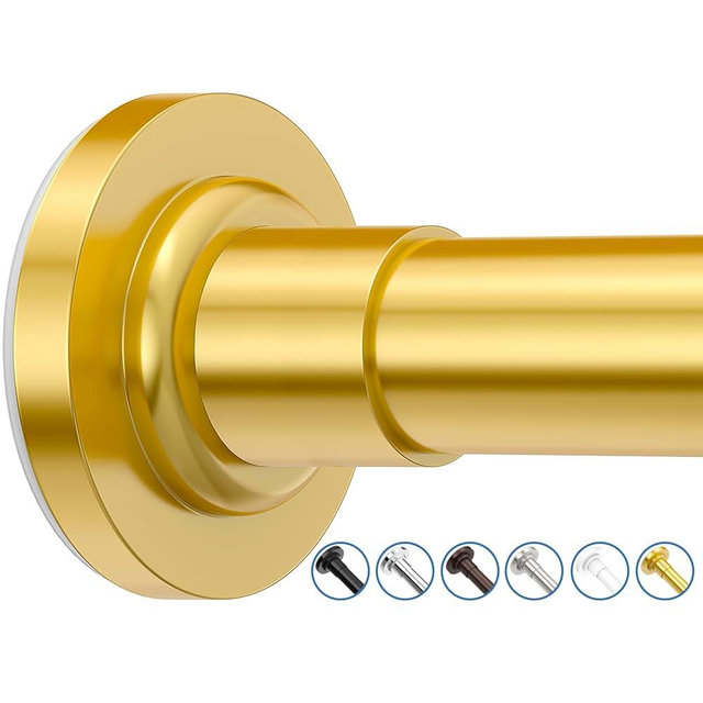SUNALLY Shower Curtain Rod Adjustable 32-47 Inch, Spring Tension Shower Rods Stainless Steel Telescoping Curtain Rod for Bathroom, No Drilling, No Slip, No Rust, Gold