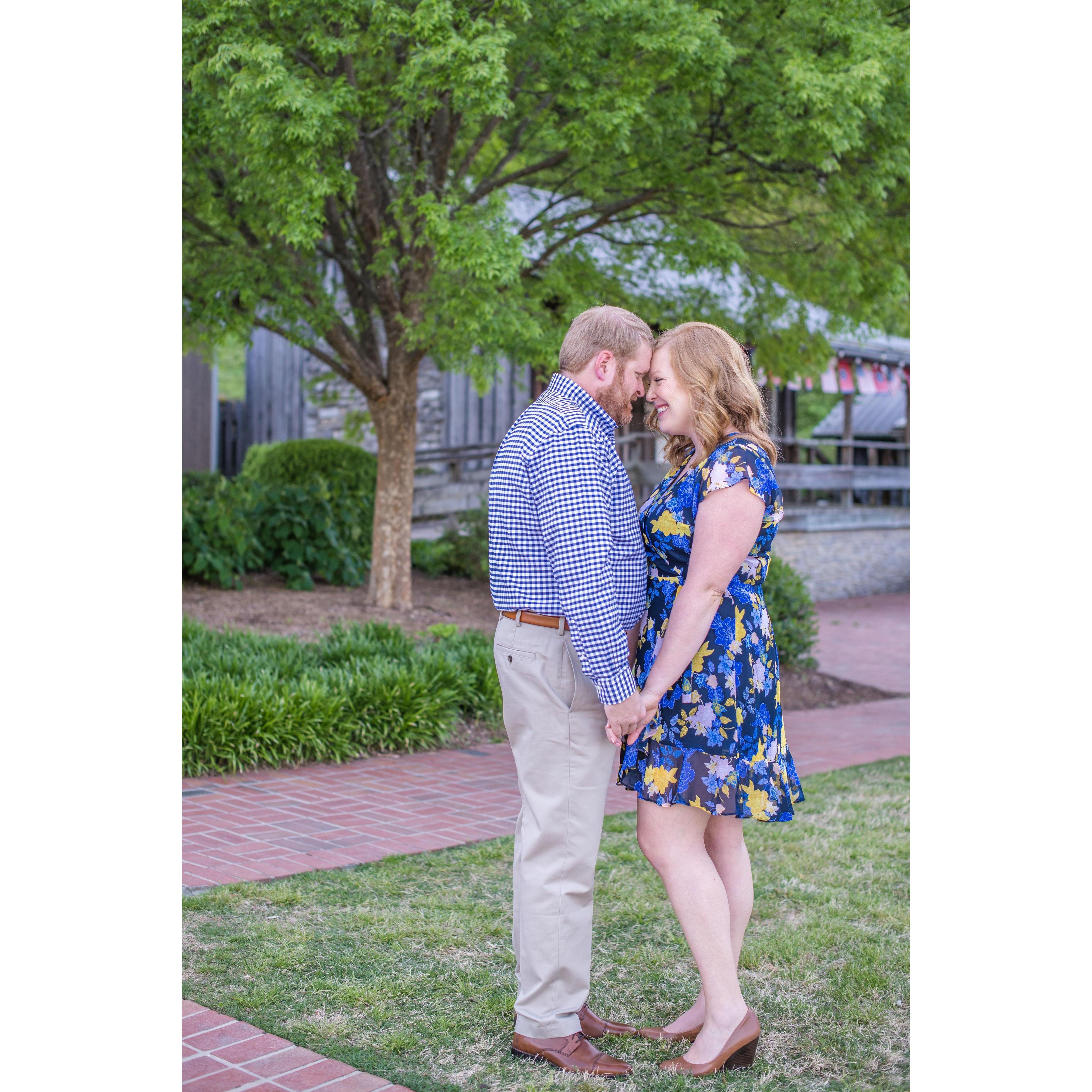 Engagement pictures at Cascade Hollow Distillery where Brandon works