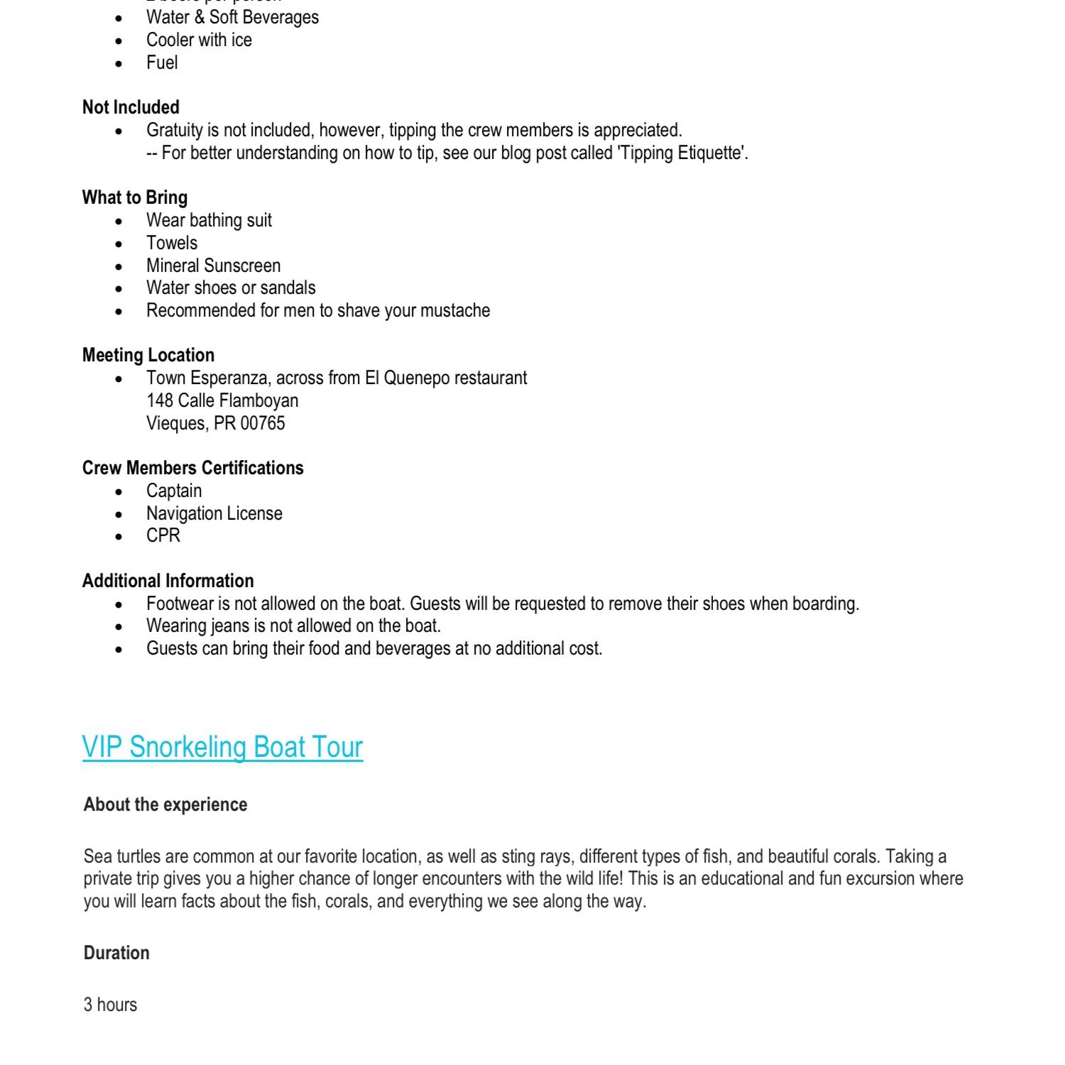 Continued detailed excursion information