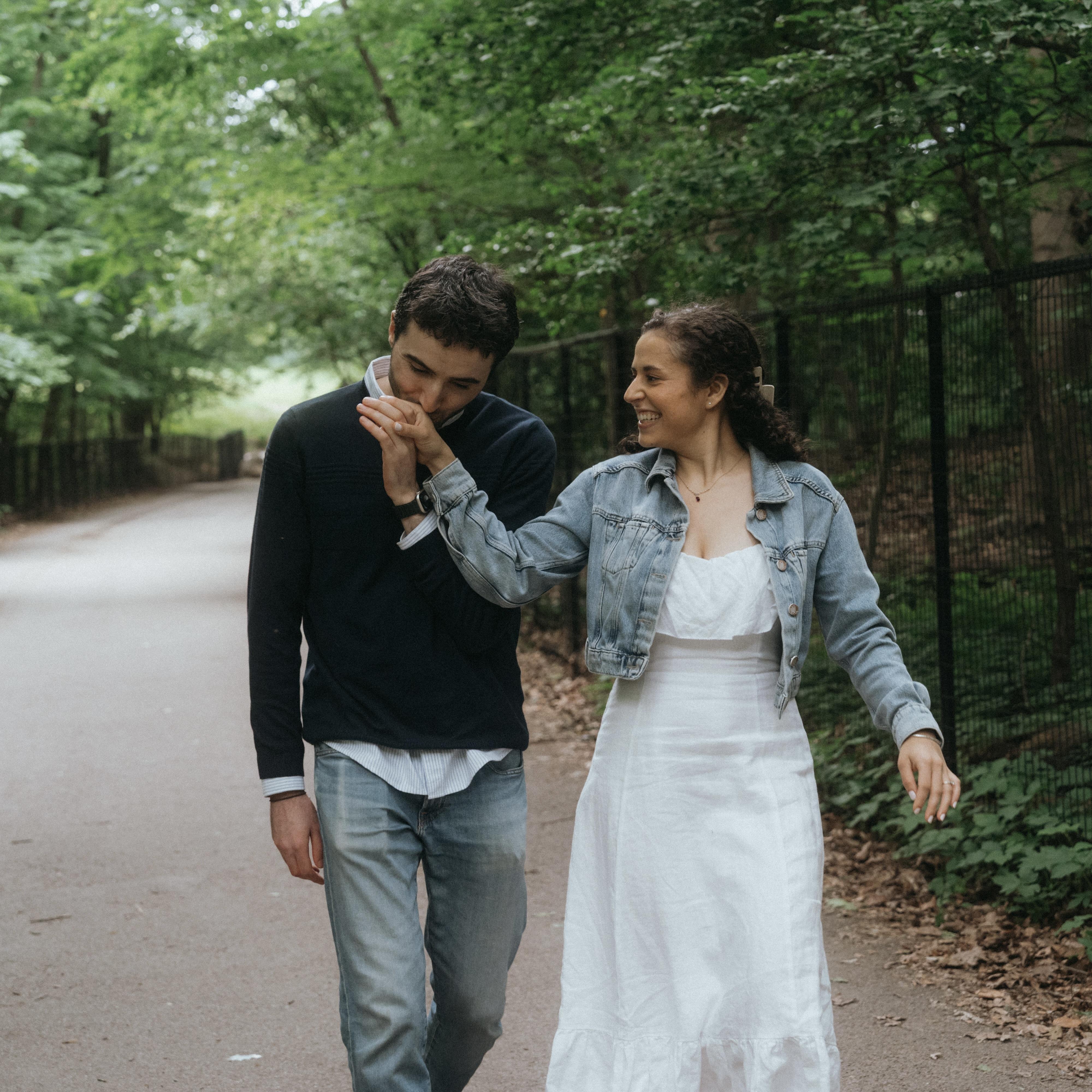 In Prospect Park for our engagement shoot (June 2025)