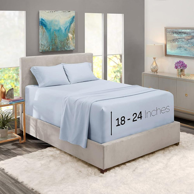Nestl Queen Size Sheet Set, 4 Piece Extra Deep Pocket (18-24 inches), Microfiber, Cooling, Hotel Luxury, Soft, Breathable, Wrinkle-Free, Easy to Care, Ice Blue