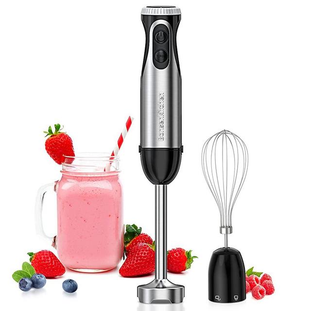 Immersion Hand Blender, 2-in-1 Multi-Purpose Hand Blender, 500W Handheld Blender with Whisk, 20-Speed and Turbo Mode, 304 Stainless Steel Handheld Stick Blender for Smoothies, Puree Baby Food and Soups