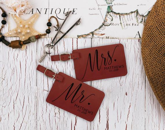 Mr and Mrs Luggage Tag Set, His and Hers personalized Luggage Tags