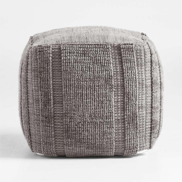 Fog Grey Textured Plaid 18"x18" Pouf