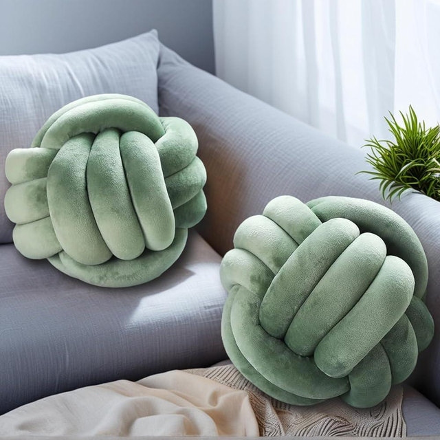 Wadser 2 Pcs Knot Pillows, Sage Green Knotted Ball Pillow Plush Throw Pillows for Bed Sofa Couch, 8.7" Decorative Round Pillow Cushions
