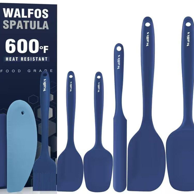 Walfos Silicone Spatula Set (9pcs)-High Heat Resistant Kitchen Scraper Spatulas & Dough Scraper & Brush,One-Pieces Seamless Design,Perfect for Cooking Mixing &Baking-BPA Free and Dishwasher Safe,Navy