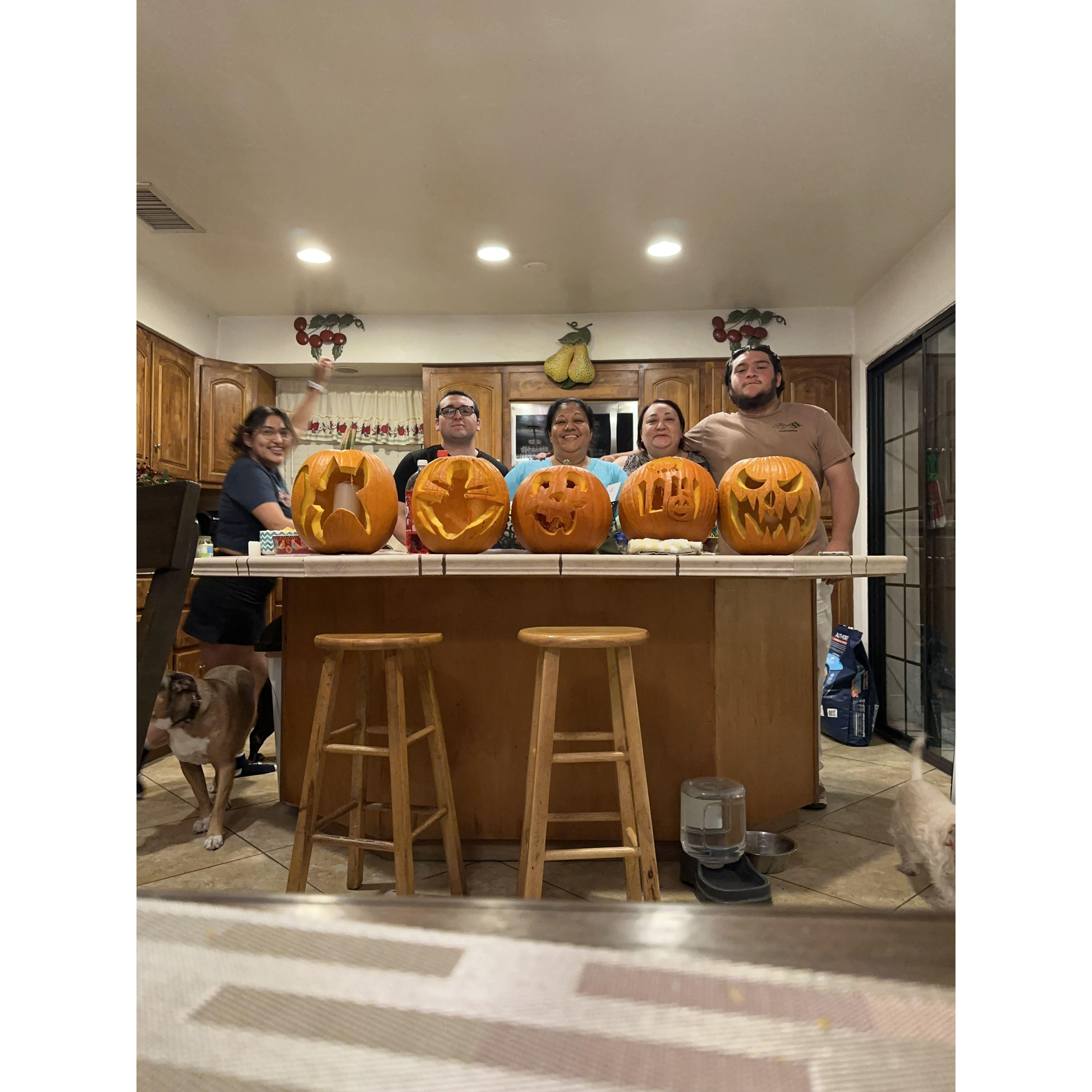 Carving pumpkins as a joint family