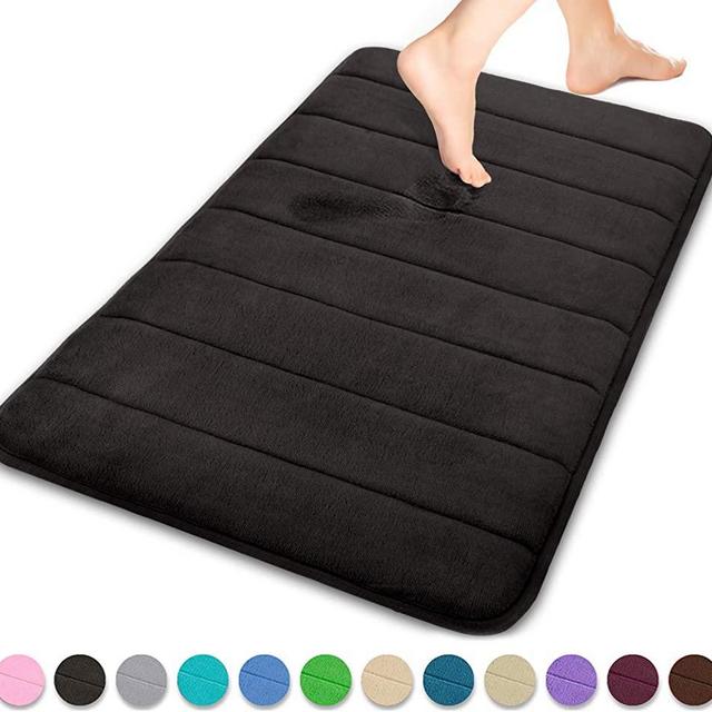 Yimobra Memory Foam Bath Mat, Comfortable, Soft, Super Water Absorption, Machine Wash, Non-Slip, Thick, Easier to Dry for Bathroom Floor Rug (24 x 17 Inch, Black)