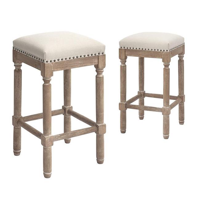 Homestripe Kitchen Counter Pub-Height Barstool 26 Inch Seat Height, Taupe Set of 2, Tan