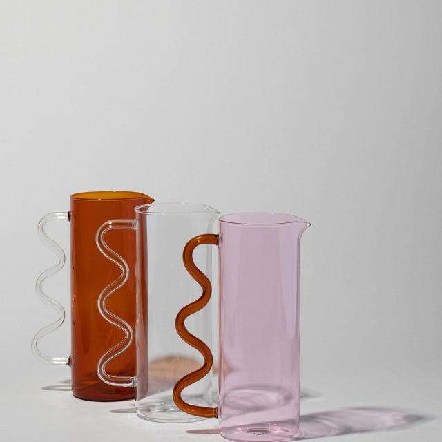 Sophie Lou Jacobsen Wave Pitcher - Pink w/ Amber Handle