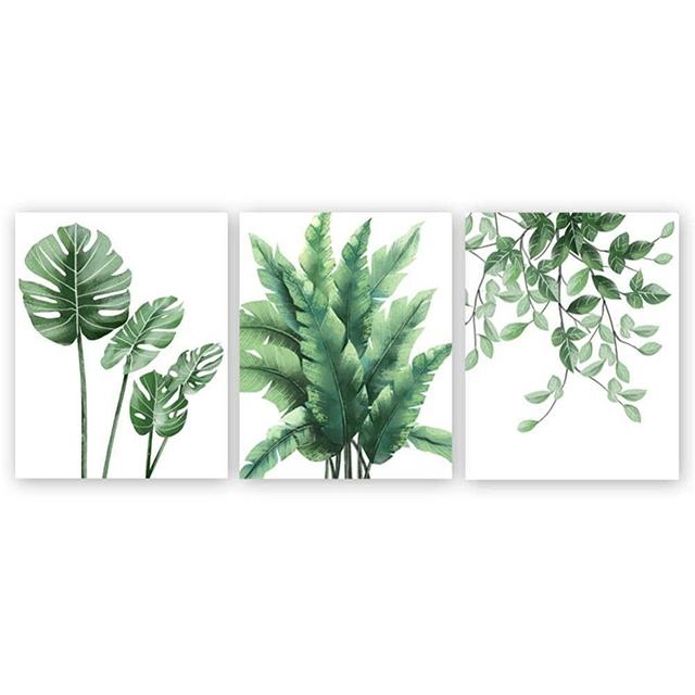 Tropical Green Leaves Art Print,Botanical Wall Art Painting,Signs Of Nature Set of 3（8’’x10’’） Canvas Herb Plant Picture For Living Room Decor