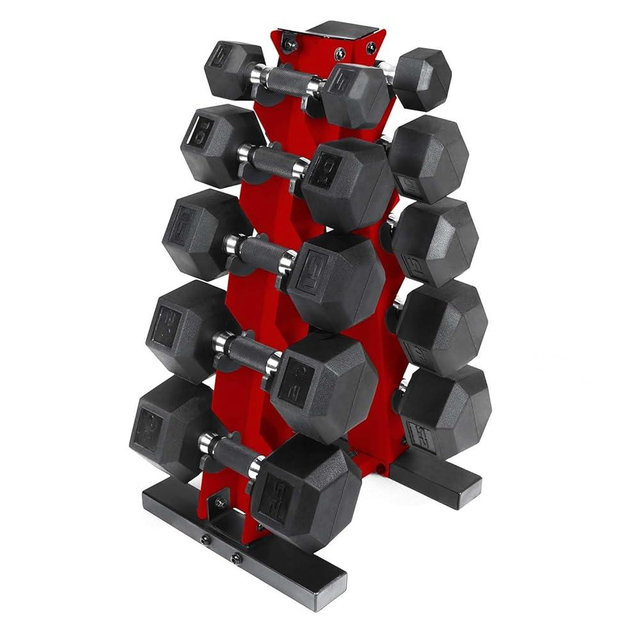 CAP Barbell 150 LB Coated Hex Dumbbell Weight Set with Vertical Rack | Multiple Options