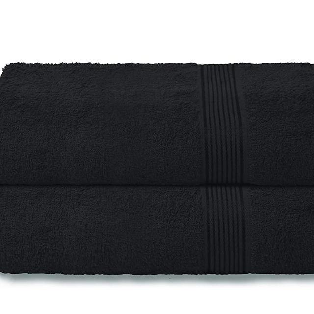 Elvana Home Cotton 2 Pack Oversized Bath Towel Set 28x55 inches, Large Bath Towels, Ultra Absorbant Compact Quickdry & Lightweight Towel, Ideal for Gym Travel Camp Pool - Black