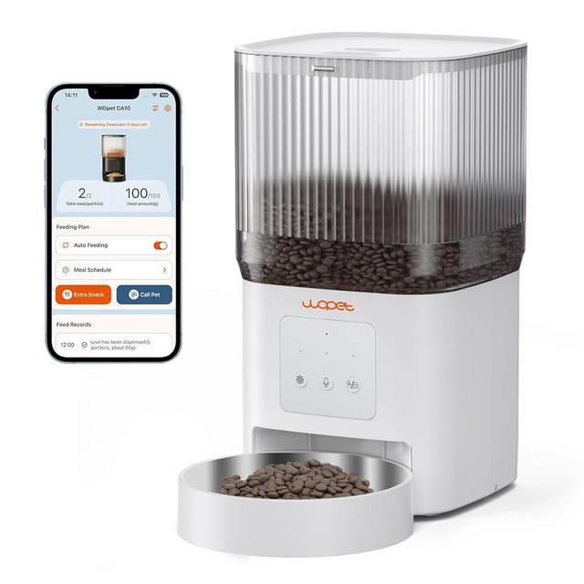 WOPET Automatic Cat Feeder, WiFi Dog Feeder with APP Control for Remote Feeding, Automatic Cat Food Dispenser with 10S Voice Record,1-10 Meals Per Day for Cats and Dogs