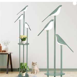 Bird Floor Lamp for Bedroom, Green Standing Lamps for Living Room, Corner Tall Lamp with Table, 3-Lights Vintage Floor Lamp, Modern Stand Up Lamp for Office, Girls Room, Unique Bird Lamps