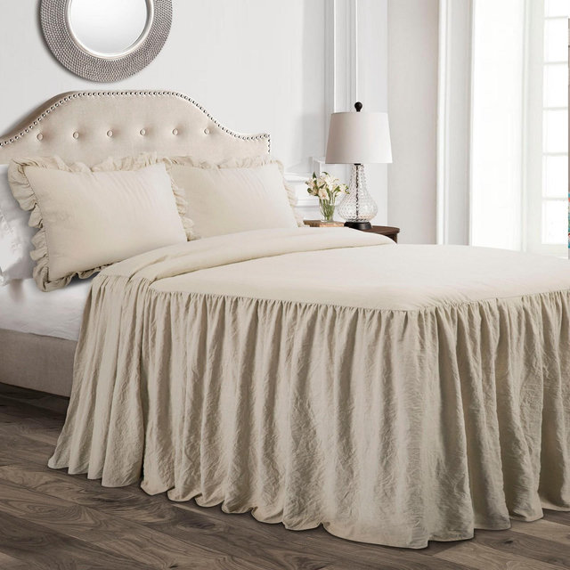 Queen 3pc Ruffle Skirt Bedspread Set Neutral - Lush Décor