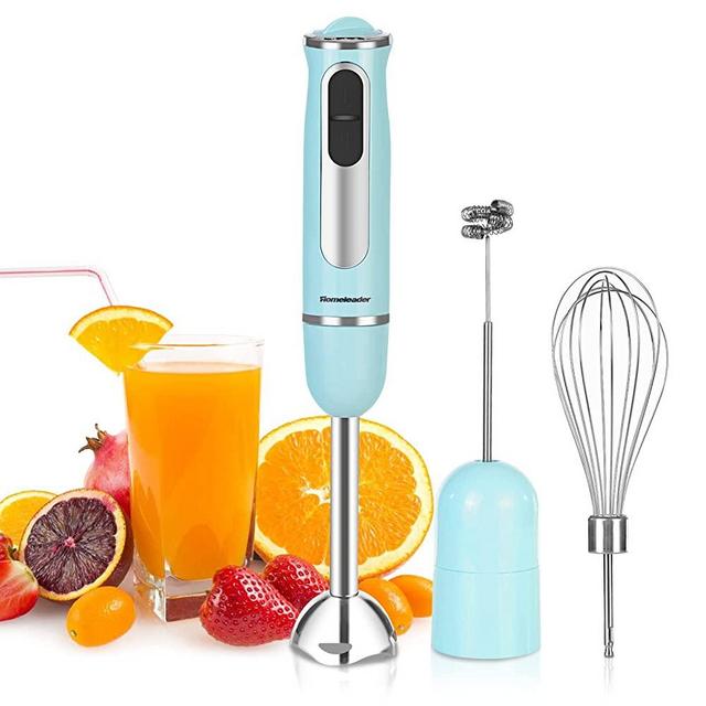 Hand Blender, Homeleader 500W Immersion Blender Handheld, 3-1 Hand Blender, Smart 8 Variable Speeds, Titanium Steel Blades, Includes 600ml Mixing Beaker, Whisk Attachment, Milk Frother