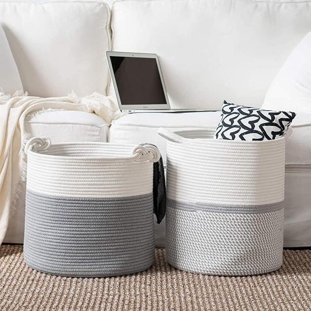 Goodpick Large Grey Cotton Rope Basket (Set of 2)