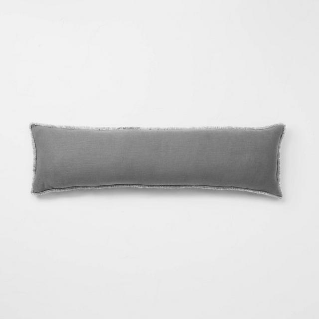 Heavyweight Linen Blend Lumbar Throw Pillow Dark Gray - Casaluna™