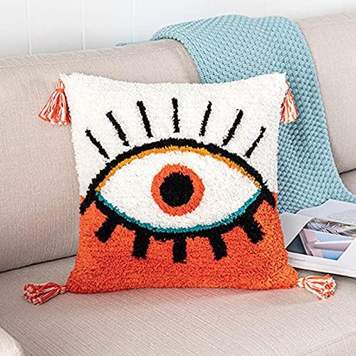 DECORFUNFUN Evil Eye Woven Tufted Throw Pillow Cover,Red White with Tassels Decorative Pillowcase,Cozy Cushion Cover for Bedroom Living Room Couch,Regalo para Navidad,18x18 Inches