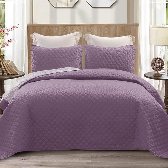 Exclusivo Mezcla Reversible Full Queen Quilt Bedding Set with Pillow Shams, Lightweight Quilts Queen Size, Soft Bedspreads Bed Coverlets for All Seasons - (Dusty Lavender, 90"x96")