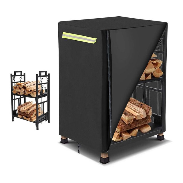 Hergesch Firewood Rack Cover, 420D Waterproof & Heavy Duty, 2-Tier Small Log Cover with Openable Front Flap, Indoor/Outdoor Log Storage