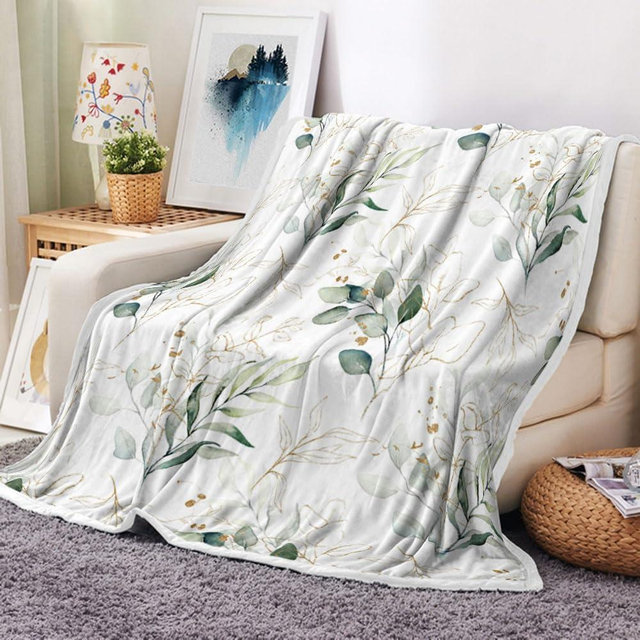 Eucalyptus Leaf Blanket, Botanical Plants Throw Blanket, Soft, Flannel, Warm, Watercolor Floral Throw Blankets Green Botanical Floral Aesthetic Bed Blankets for Couch Bedroom Living Room 60X80 Inch