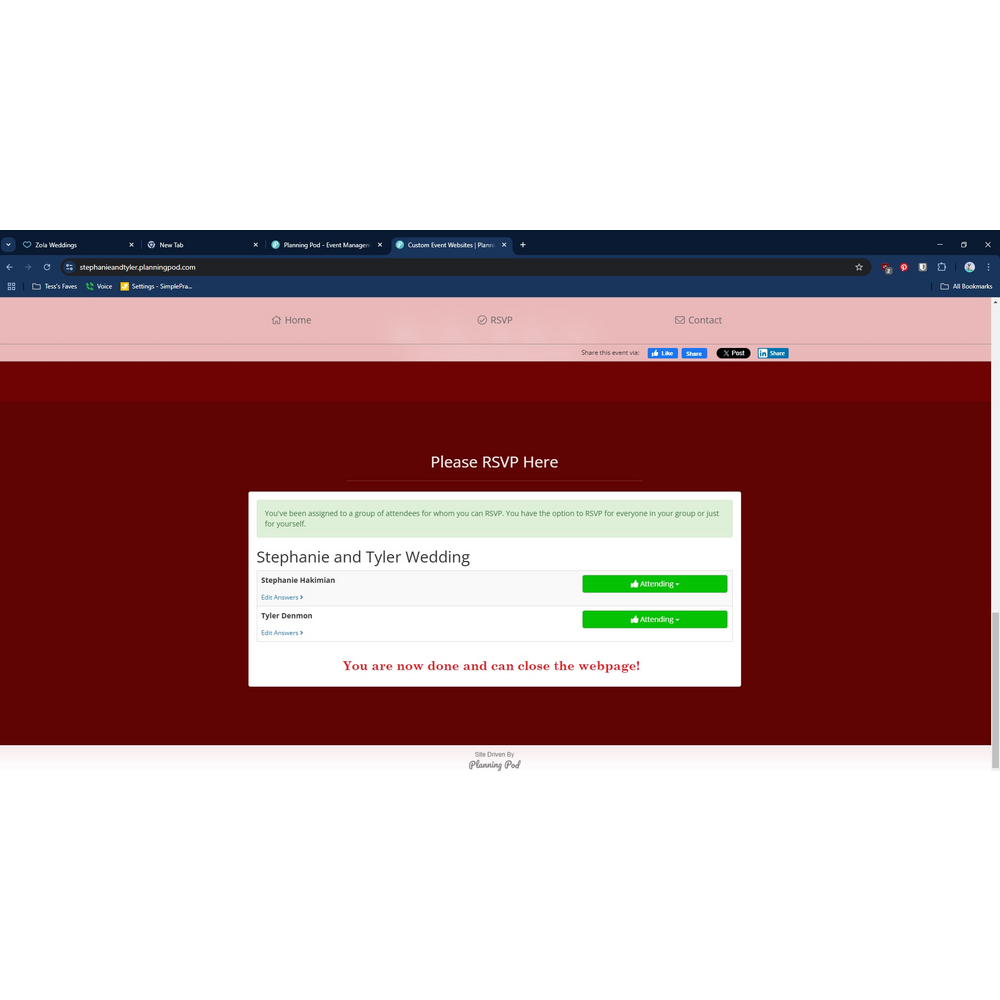 Once you have filled out the form for all attending members (or marked as not attending), you can exit the page! There will be no additional buttons to press.