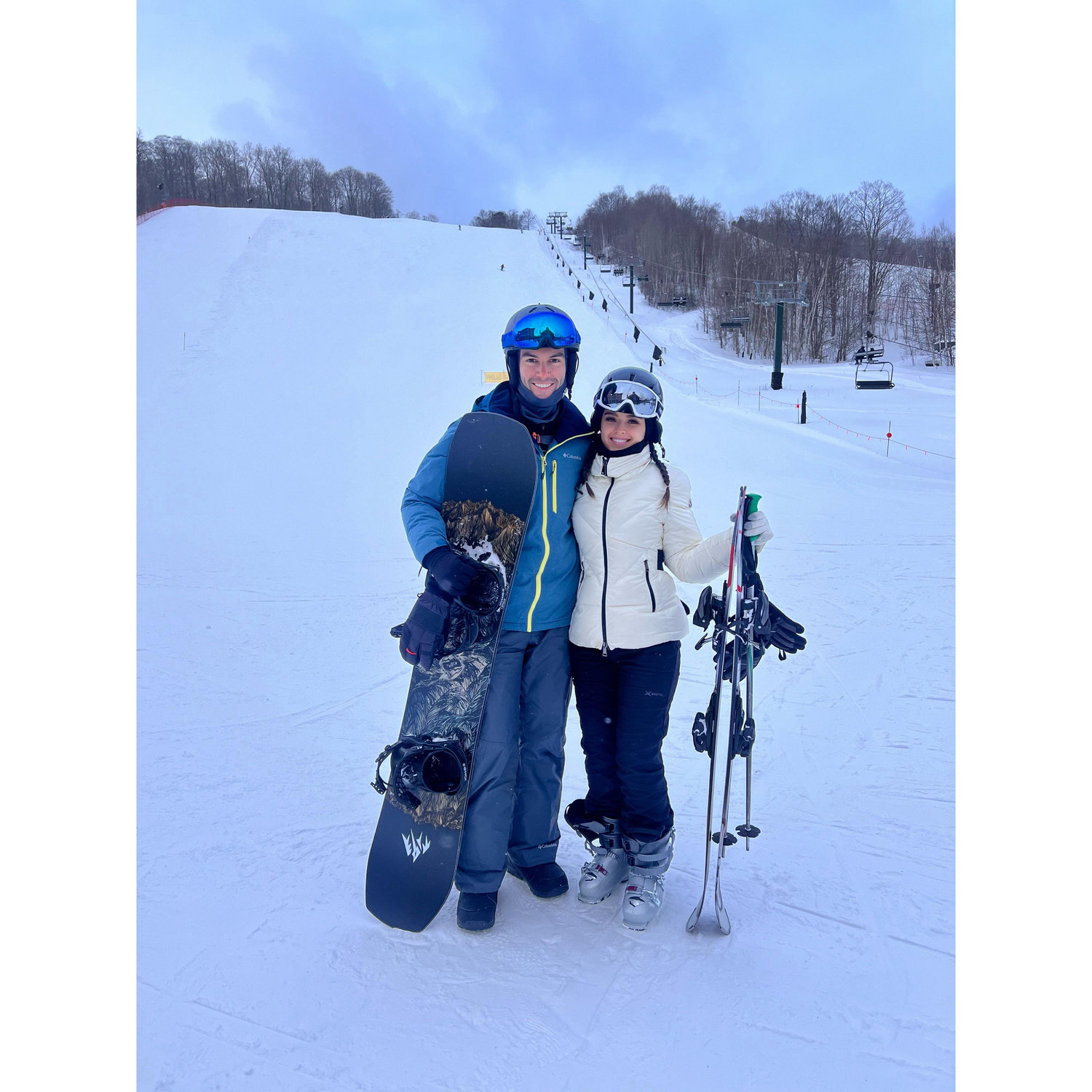 Sofia's first time Skiing and Christopher helping!