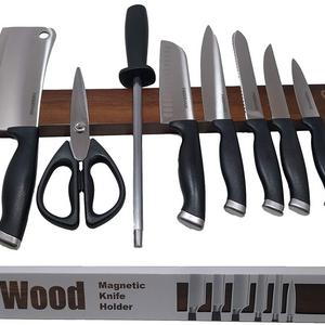 Dark Walnut wood magnetic knife strip. Replace knife block with magnetic knife holder. Great for organizing kitchen knives and metal tools. Dark brown. Gift box included.Premium Present brand. 17 inch