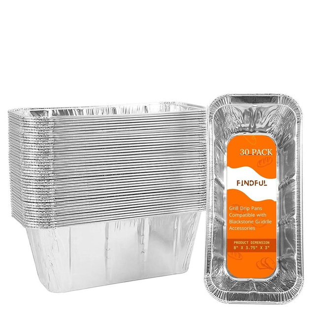 30-Pack Blackstone Griddle Accessories Drip Pan Liners, Aluminum Foil Pan Disposable for 17" 22" 28" 36" Blackstone Griddle Drip Tray Holder Grill Rear Grease Catcher Cup Liners