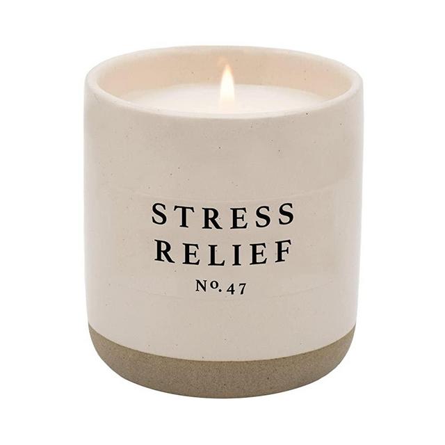 Sweet Water Decor Stress Relief Soy Candle | Lemon, Spearmint, Woods, and Eucalyptus Relaxing Scented Soy Candles for Home | 12oz Stone Jar, 60+ Hour Burn Time, Made in the USA