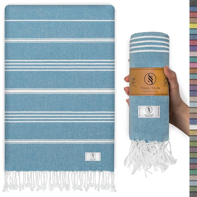 Ossano Turkish Beach Towel Compact & Soft Oversized (39" x 71") - Quick Dry, Versatile and Functional as Bath Sheet, Picnic Blanket, Bath, Gym, Pool and Body Towel - Turqoise