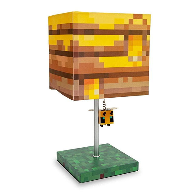 Minecraft Yellow Bee Nest Block Desk Lamp with 3D Bee Puller | Nightstand Table Lamp with LED Mood Light for Bedroom, Desk, Living Room, Playroom | Home Decor Kids Room Essentials | Video Game Gifts