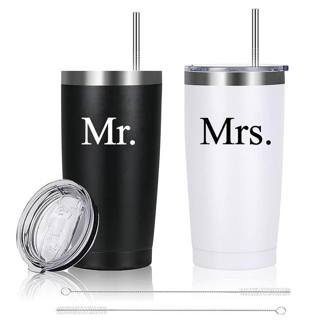 Mr&MrsGifts Mr and Mrs Gifts Tumblers Engagement Wedding Gifts 20 OZ Insulated Tumbler Cups for Newlyweds Couples Honeymoon Essentials(MM-TR)