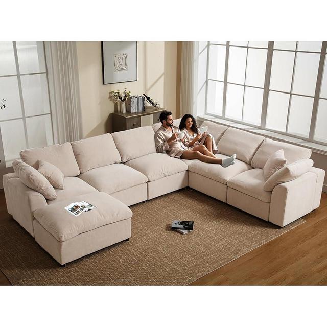 VEPXXP Oversized Modular Sectional Sofa Couch, Large 7 Seater Corner Sofa Modern U Shaped Sectional Couch with Ottoman Cloud Couches for Living Room, Office, Spacious Space