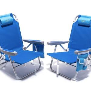 SUNNYFEEL Beach Chairs for Adults 2 Pack 5 Position Lay Flat, Portable Folding Backpack Beach Chair