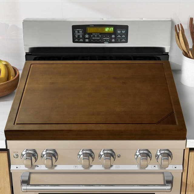 Noodle Board Stove Cover - Bamboo Wood Stove Top Covers for Electric Stove and Gas Stove - Sink Cover RV Stove Top Cover - 30"L x 22"W x 2.5"Th Raised Cutting Board with Legs and Juice Grooves