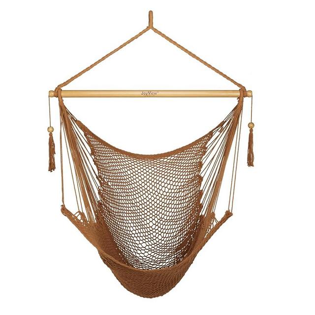 JoyView Hammock Chair with Spreader Bar Caribbean Hammock Swing Chair 300 LBS Weight Capacity XL Rope Hanging Chair for Outdoor Indoor Garden Yard - Brown