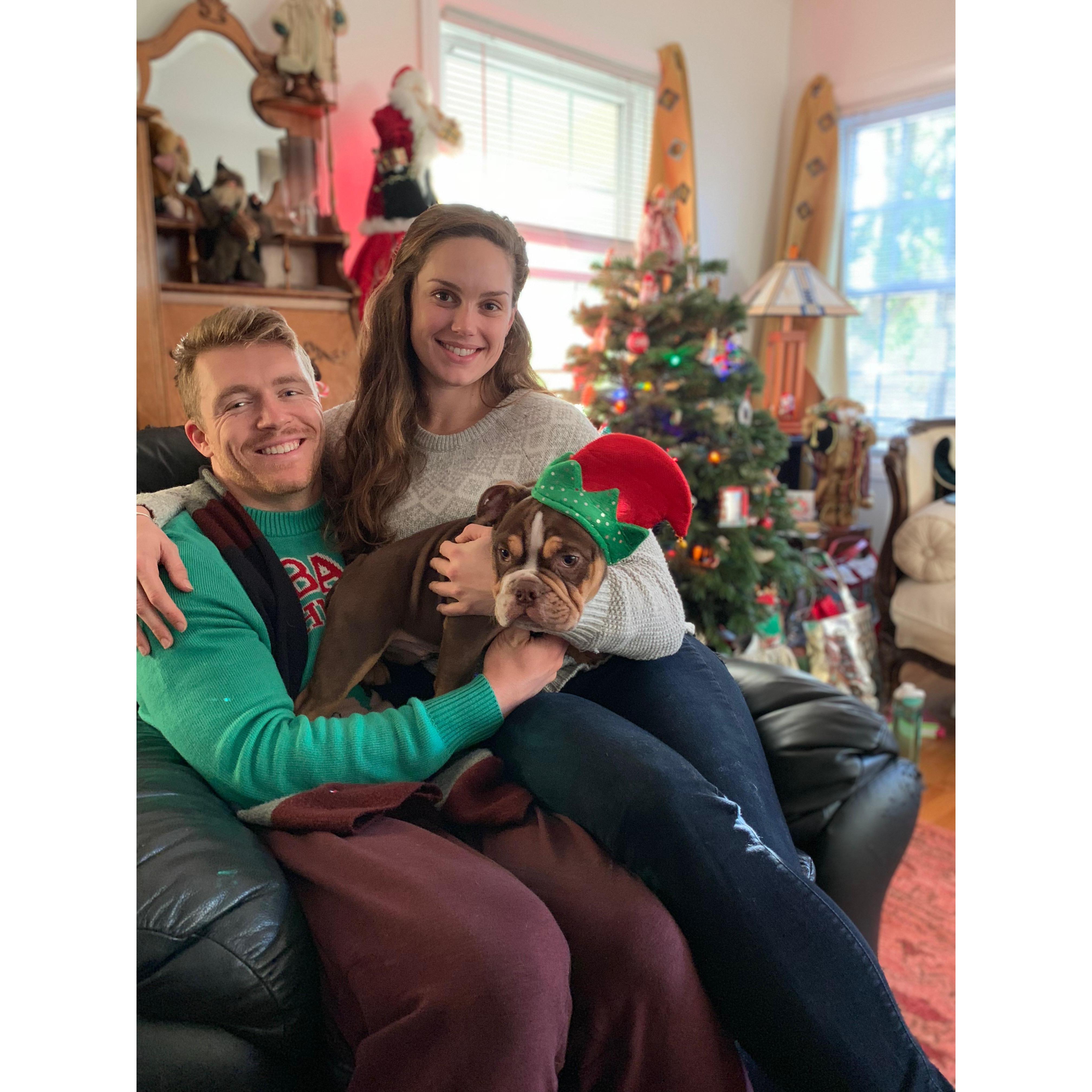 Our first Christmas with our baby boy Bacon.