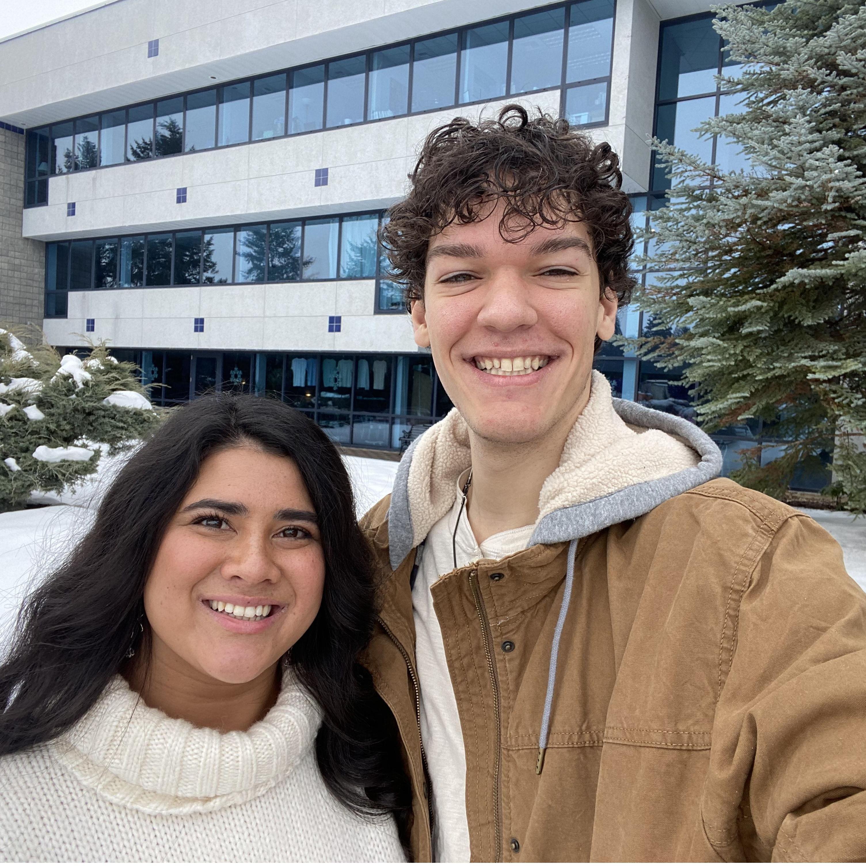 They had just finished church, and it was a winter wonderland outside, so they took a photo before heading home.