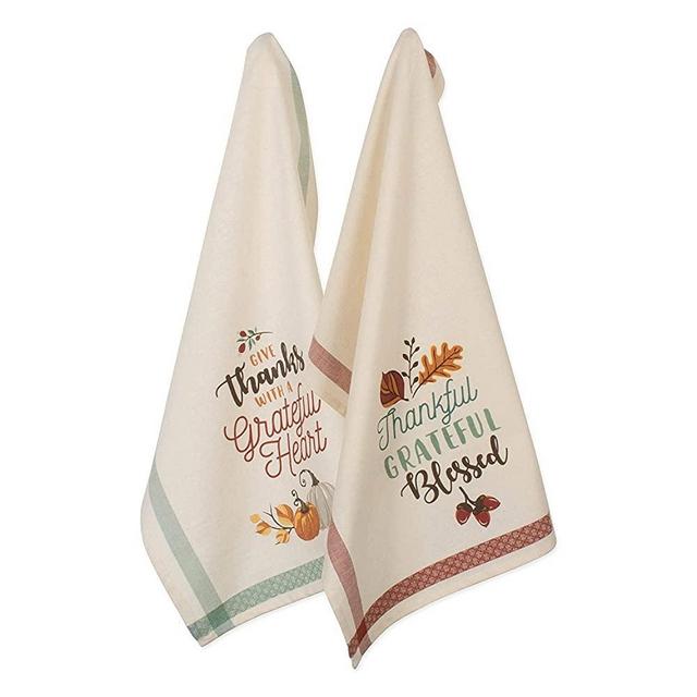 DII Oversized Cotton Fall & Thanksgiving Dishtowel Set, 18x28, Grateful Fall 2 Pack