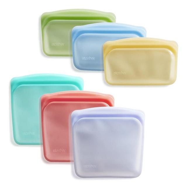 Stasher Reusable Silicone Storage Bag, Food Storage Container, Microwave and Dishwasher Safe, Leak-free, Sandwich + Snack Bundle 6-Pack, Rainbow