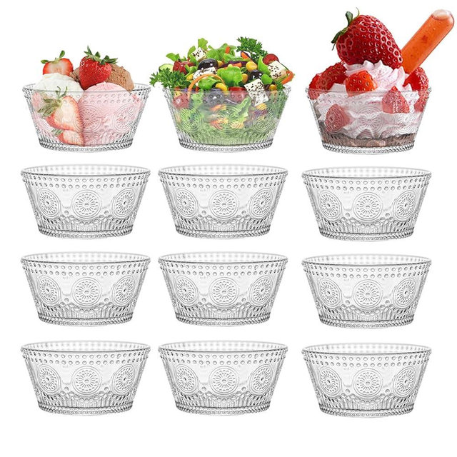 CHPINDAM Vintage glass dessert bowl, ice cream bowl, 13oz glass bowl for small dipping bowls Set of 12, ice cream, sundaes, oatmeal, small fruit salad, etc (12)