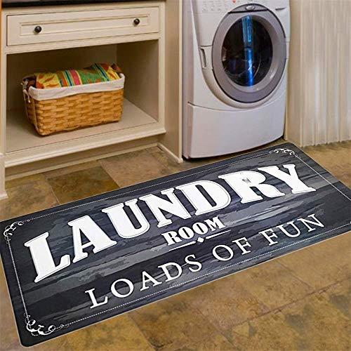 Abreeze Laundry Room Load of Fun Rug Floor Mat for Washroom Mudroom Non Skid Rubber Waterproof Kitchen Mat, 20x48,Black